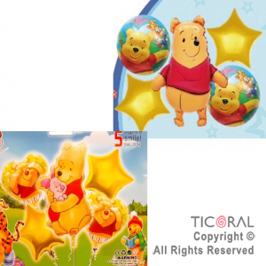 SET DE GLOBOS METALIZADO WINNIE POOH 5 UNIDADES X 1